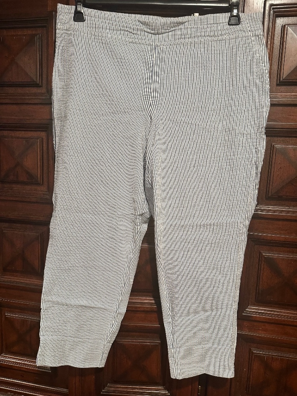 Dalia Summer Seersucker Pull On Pants Plus Size 20W Very Stretchy Blue & White